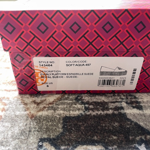 Tory Burch Everly Platform Soft Aqua Royal Suede Espadrilles - Picture 2 of 9